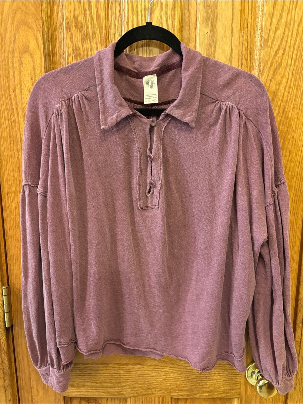 Washed Plum Button-Tie Collared Pullover